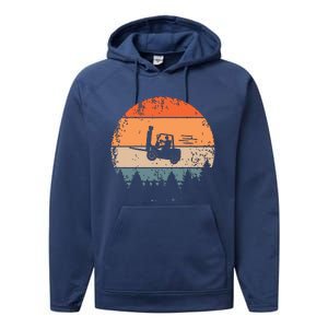 Forklift Driver Flying Forklifter Retro ForkLift Truck Performance Fleece Hoodie