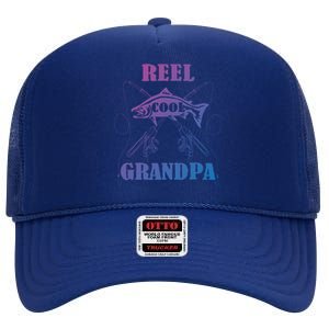 Fathers Day Funny Grandpa Fishing Reel Cool Pops Dad Joke Gift High Crown Mesh Back Trucker Hat