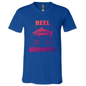 Fathers Day Funny Grandpa Fishing Reel Cool Pops Dad Joke Gift V-Neck T-Shirt