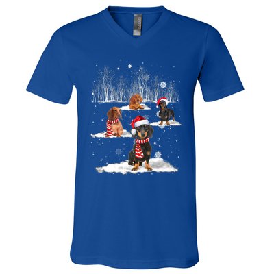 Funny Dachshund Friends Christmas On Snow Xmas Pajama Gift V-Neck T-Shirt