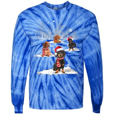 Funny Dachshund Friends Christmas On Snow Xmas Pajama Gift Tie-Dye Long Sleeve Shirt