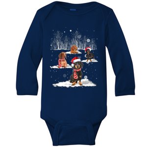 Funny Dachshund Friends Christmas On Snow Xmas Pajama Gift Baby Long Sleeve Bodysuit