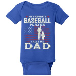 FatherS Day Favorite Player Calls Me Dad Flag Baseball Dad Gift Baby Bodysuit