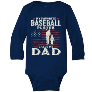 FatherS Day Favorite Player Calls Me Dad Flag Baseball Dad Gift Baby Long Sleeve Bodysuit