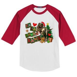 Funny Dinosaur Fa Ra Ra Rawr Christmas Pajamas Trex Xmas Gift Kids Colorblock Raglan Jersey