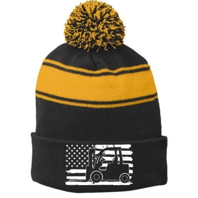 Forklift Driver Funny Stripe Pom Pom Beanie