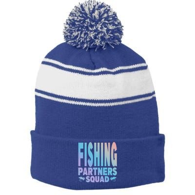 Fishing Dad Funny Gift Of Son Daughter Family Team Fishing Squad Great Gift Stripe Pom Pom Beanie