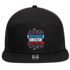 Fireworks Director Funny 4th Of July Firework Director Gift 7 Panel Mesh Trucker Snapback Hat