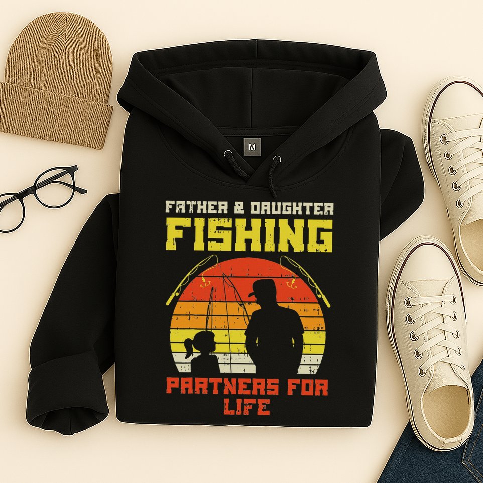 Father Daughter Fishing Partner For Life Retro Matching Gift Hoodie