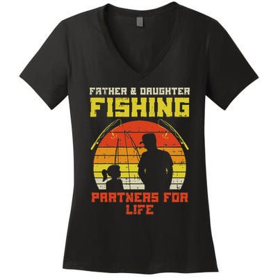 Father Daughter Fishing Partner For Life Retro Matching Gift Women's V-Neck T-Shirt