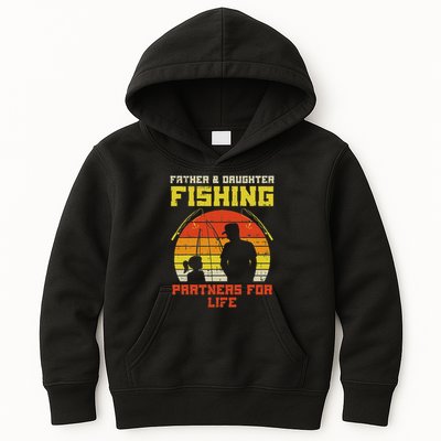 Father Daughter Fishing Partner For Life Retro Matching Gift Kids Hoodie