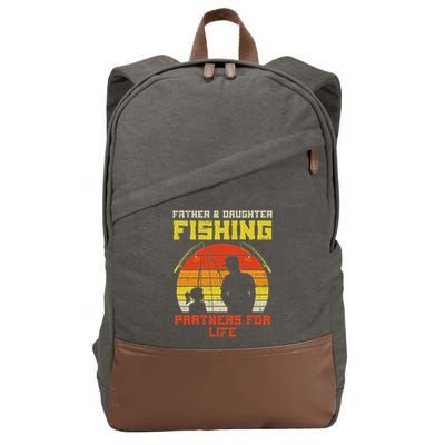 Father Daughter Fishing Partner For Life Retro Matching Gift Cotton Canvas Backpack
