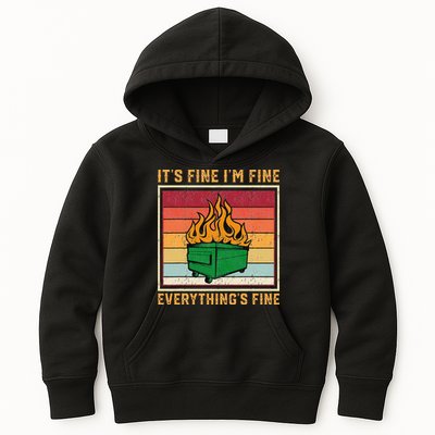 Funny Dumpster Fire It’s Fine I’m Fine Everything’s Kids Hoodie