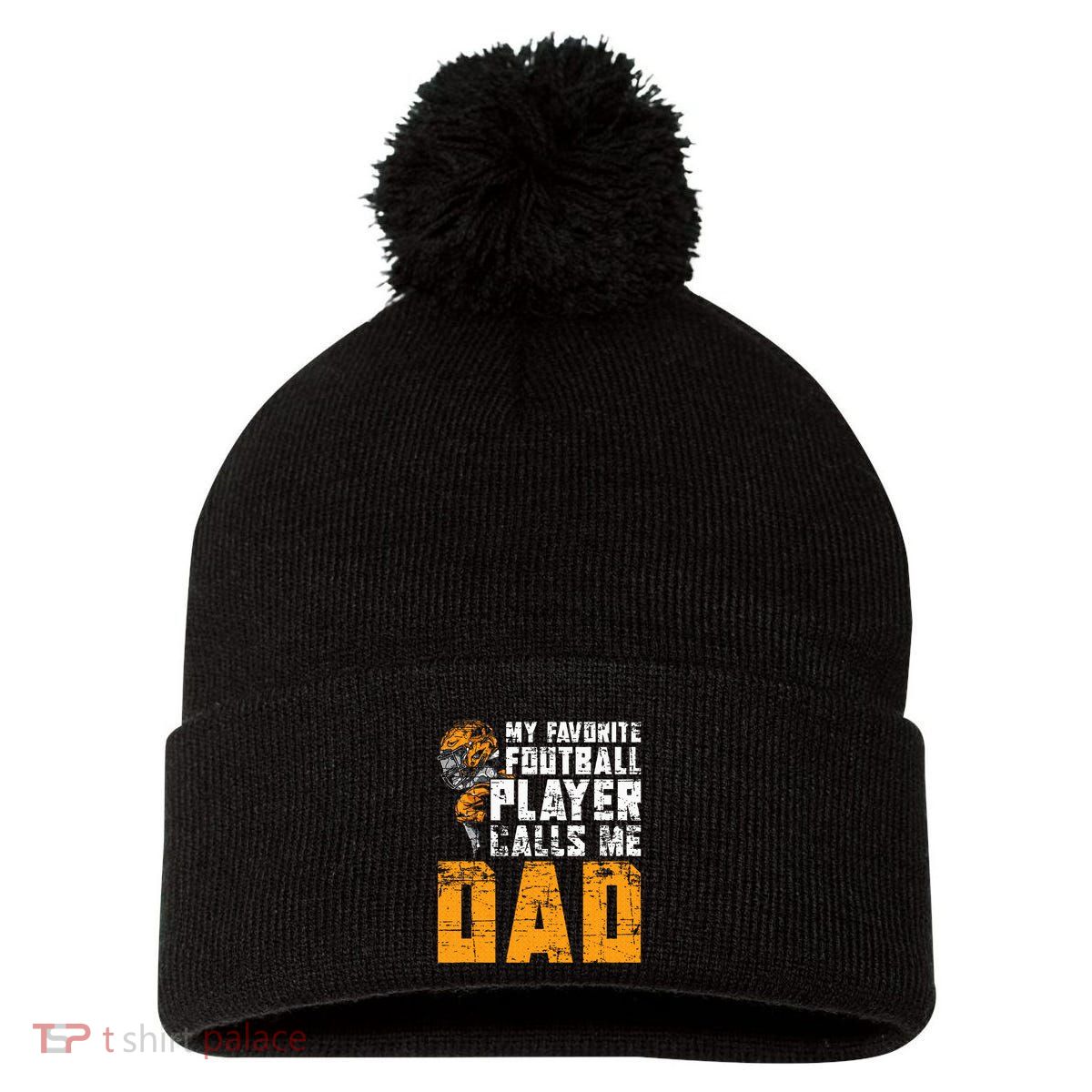 Fathers Day Football Player Dad American Sport Football Pom Pom 12in Knit Beanie