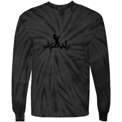 Funny Design For Fisherman Fishing Heartbeat Gift Tie-Dye Long Sleeve Shirt