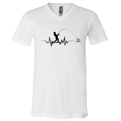 Funny Design For Fisherman Fishing Heartbeat Gift V-Neck T-Shirt