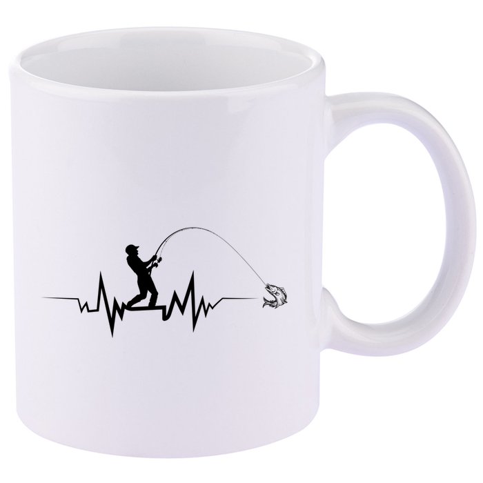 Funny Design For Fisherman Fishing Heartbeat Gift 11oz C Handle Ceramic Mug