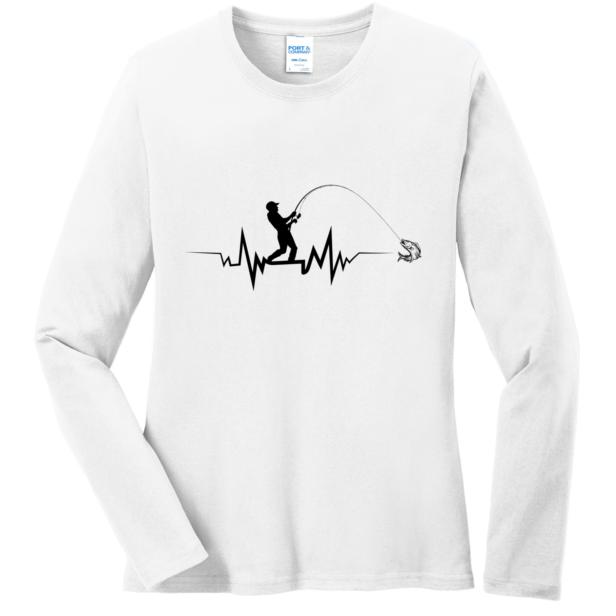 Funny Design For Fisherman Fishing Heartbeat Gift Ladies Long Sleeve Shirt