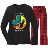 FatherS Day Funny IM Just Resting My Eyes Women's Long Sleeve Flannel Pajama Set 