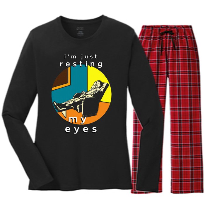 FatherS Day Funny IM Just Resting My Eyes Women's Long Sleeve Flannel Pajama Set 