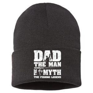 Father's Day Funny Dad The Man The Myth The Fishing Legend Gift Fishing Dad Sustainable Knit Beanie