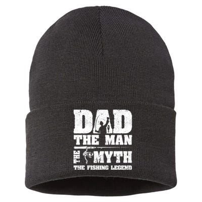 Father's Day Funny Dad The Man The Myth The Fishing Legend Gift Fishing Dad Sustainable Knit Beanie