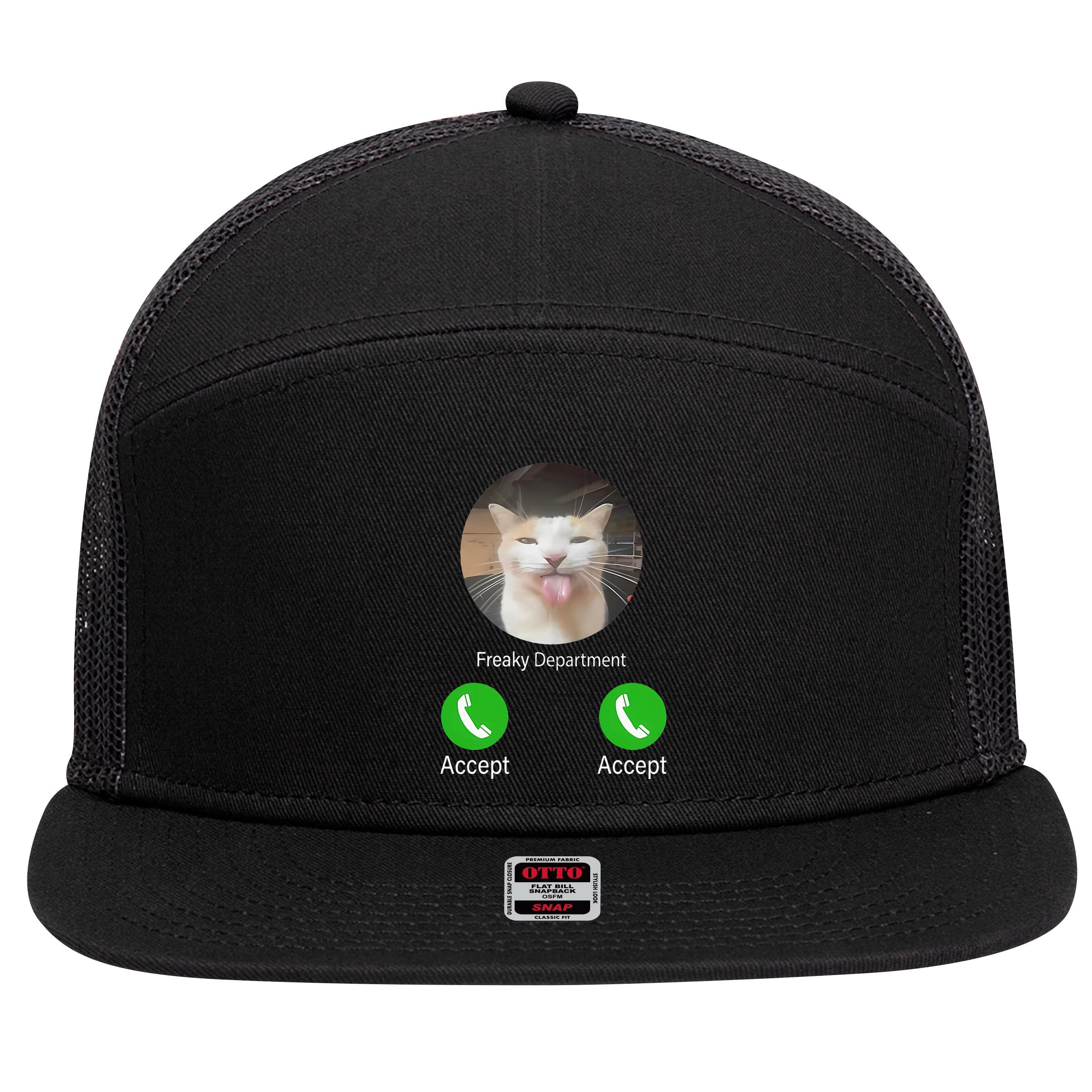 Freaky Department Funny Cat Meme 7 Panel Mesh Trucker Snapback Hat