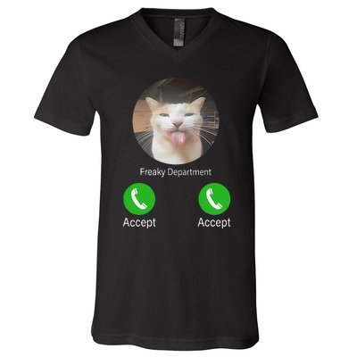 Freaky Department Funny Cat Meme V-Neck T-Shirt