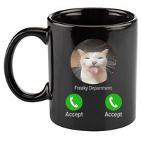 Freaky Department Funny Cat Meme 11oz C Handle Ceramic Mug