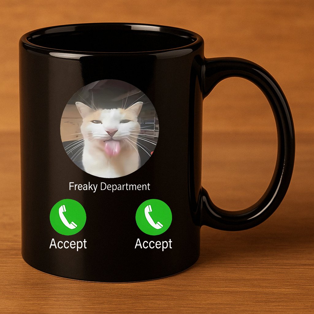Freaky Department Funny Cat Meme 11oz C Handle Ceramic Mug