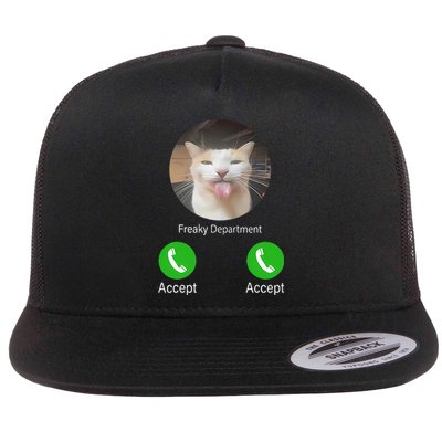 Freaky Department Funny Cat Meme Flat Bill Trucker Hat