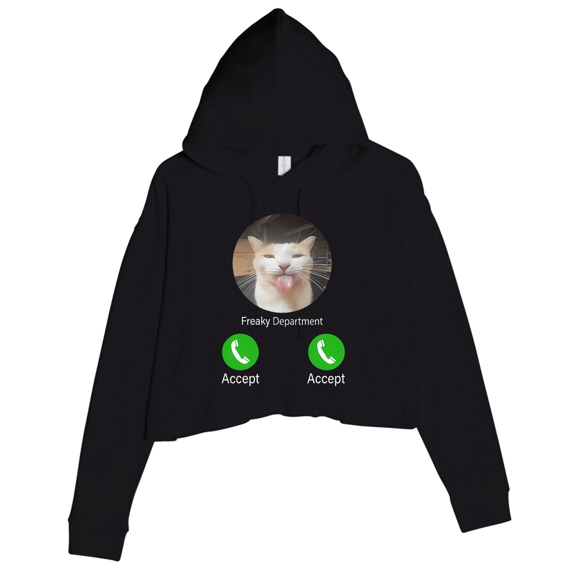 Freaky Department Funny Cat Meme Crop Fleece Hoodie