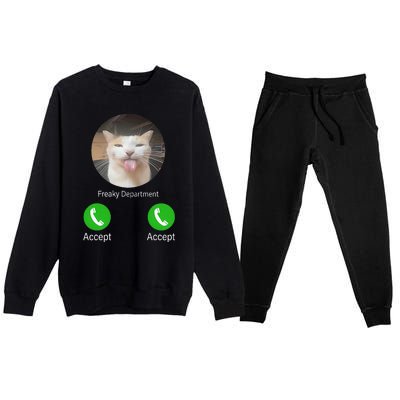 Freaky Department Funny Cat Meme Premium Crewneck Sweatsuit Set