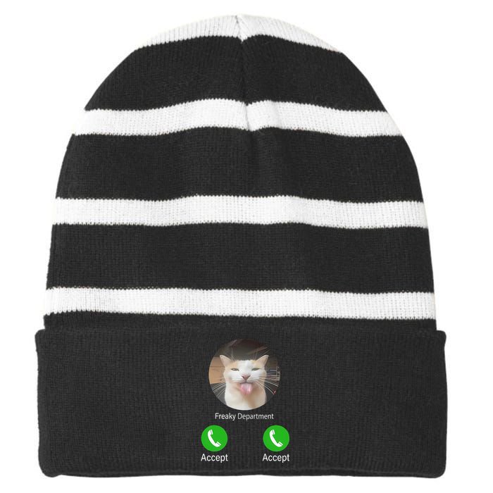 Freaky Department Funny Cat Meme Striped Beanie with Solid Band