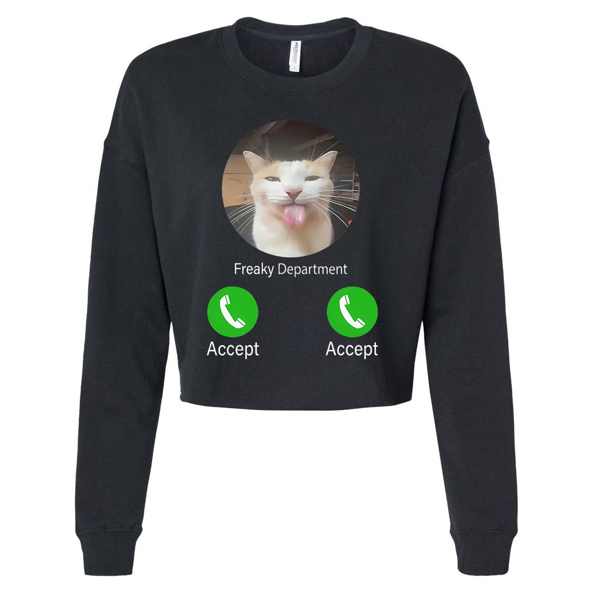 Freaky Department Funny Cat Meme Cropped Pullover Crew