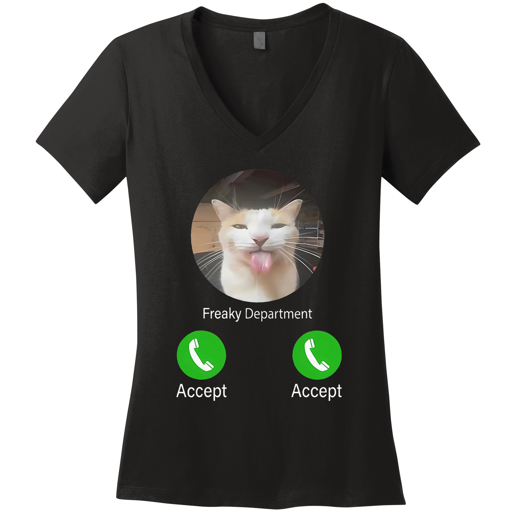 Freaky Department Funny Cat Meme Women's V-Neck T-Shirt