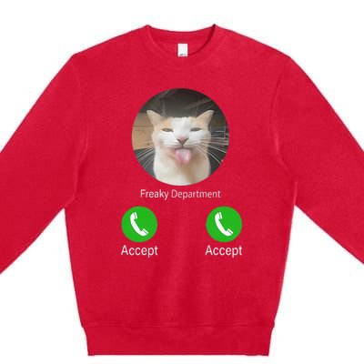 Freaky Department Funny Cat Meme Premium Crewneck Sweatshirt