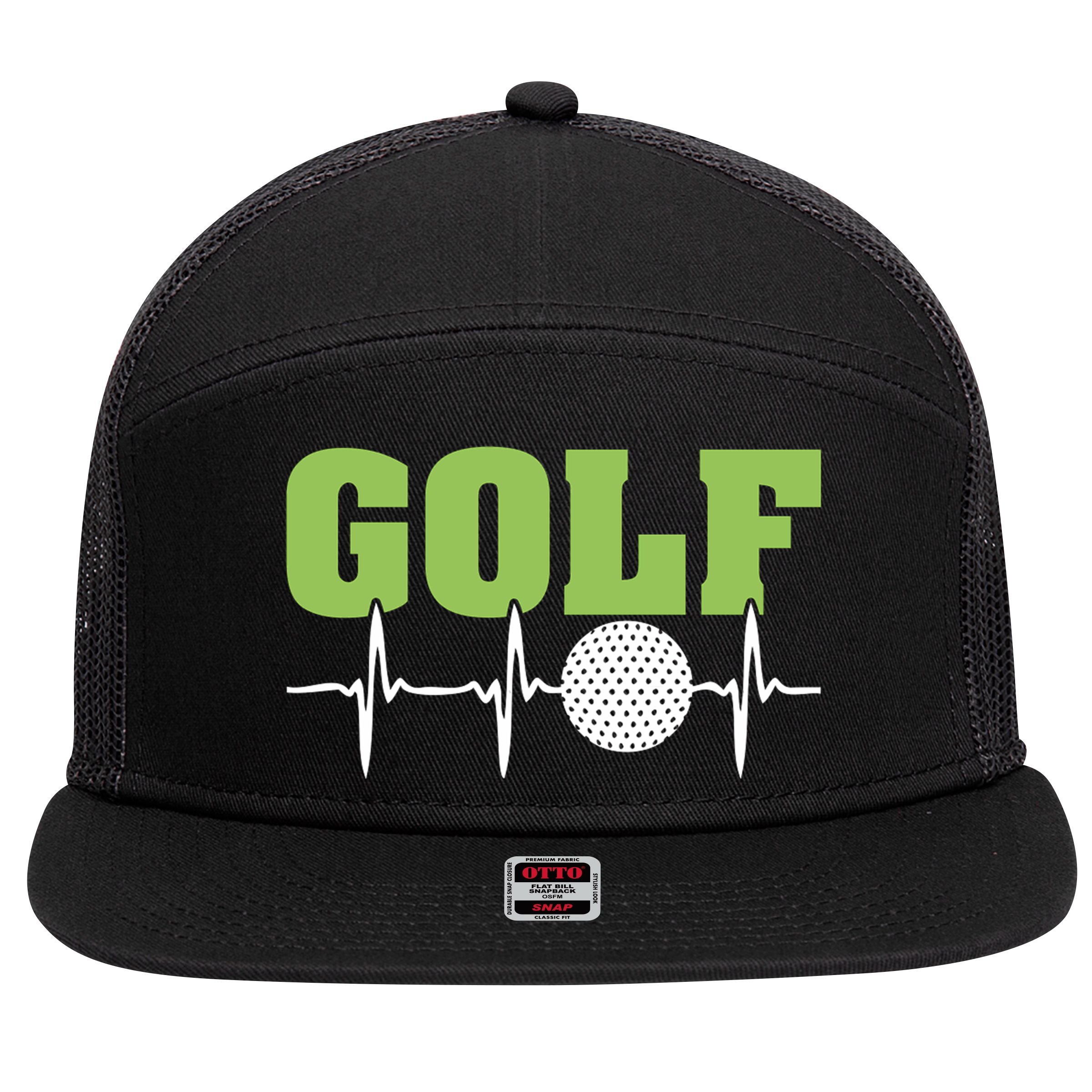 Father's Day Funny Heartbeat Golf Gift For Dad 7 Panel Mesh Trucker Snapback Hat