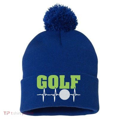 Father's Day Funny Heartbeat Golf Gift For Dad Pom Pom 12in Knit Beanie