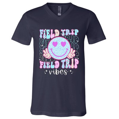 Field Day Field Trip Vibes Fun Day Groovy Teacher Student V-Neck T-Shirt