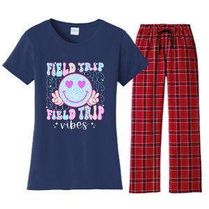 Field Day Field Trip Vibes Fun Day Groovy Teacher Student Women's Flannel Pajama Set