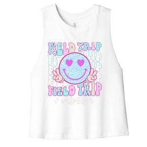 Field Day Field Trip Vibes Fun Day Groovy Teacher Student Women's Racerback Cropped Tank