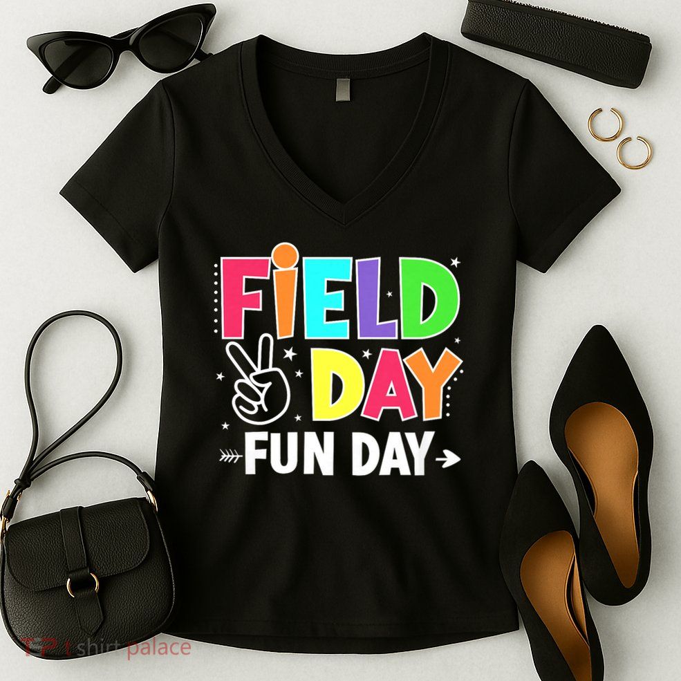 Field Day Fun Day Funny For Teacher Kids Field Day 2025 Women's V-Neck T-Shirt