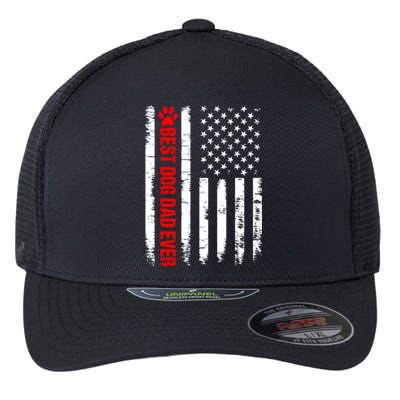 Funny Dad Fathers Day Dog Dad Ever American Flag Gift Flexfit Unipanel Trucker Cap