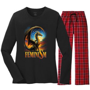 Feminism Dragon Fantasy Women's Long Sleeve Flannel Pajama Set 