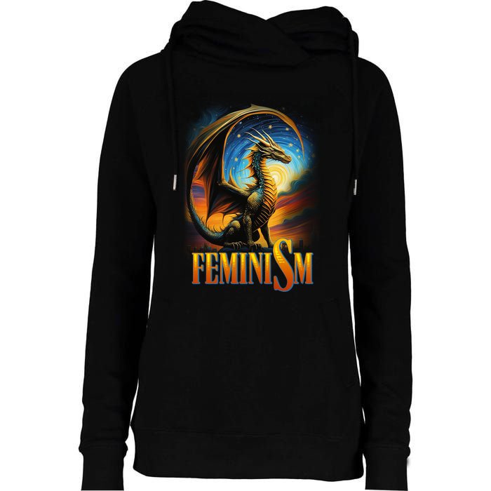 Feminism Dragon Fantasy Womens Funnel Neck Pullover Hood