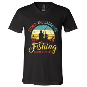 Father Daughter Fishing Partner For Life Retro Matching Dad V-Neck T-Shirt