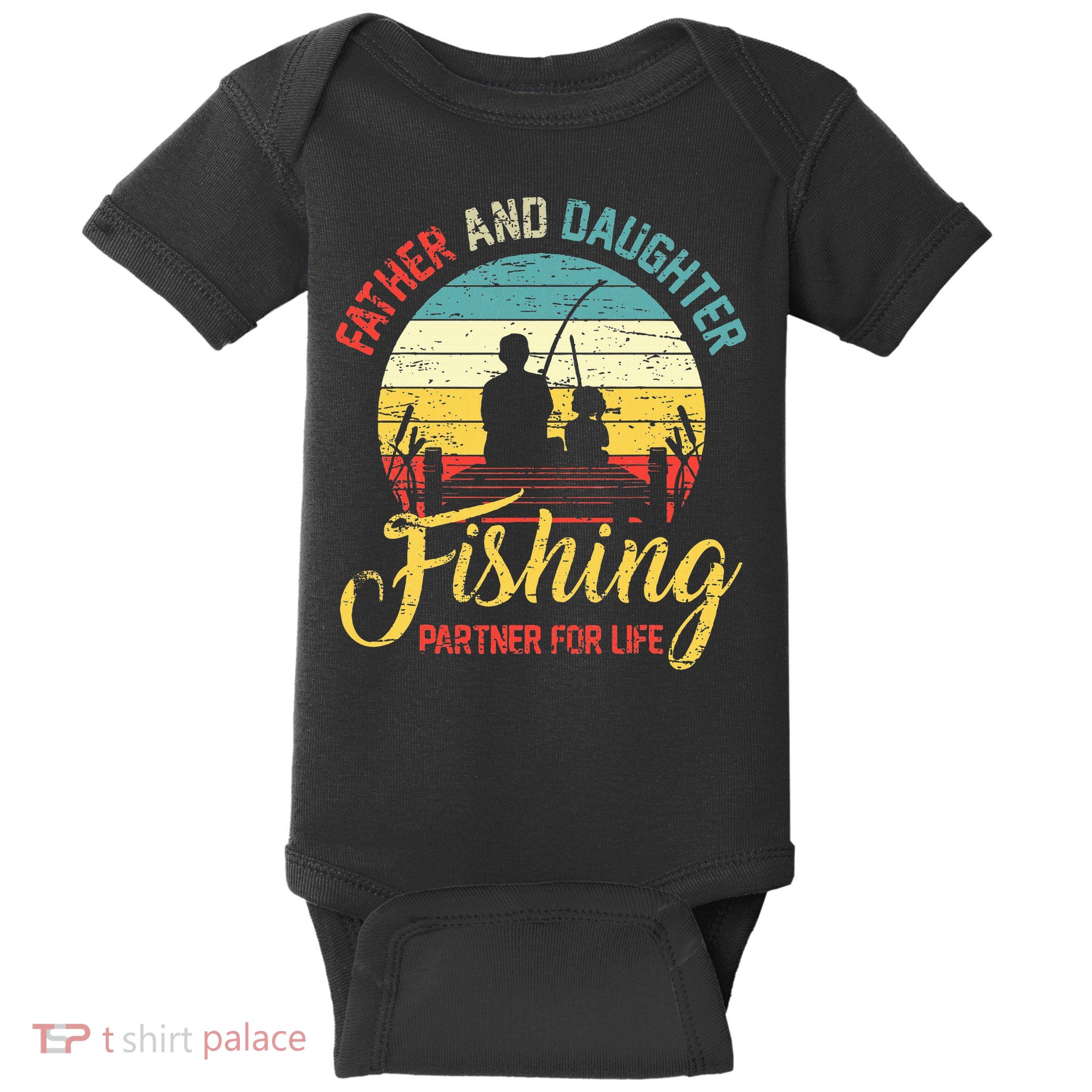 Father Daughter Fishing Partner For Life Retro Matching Dad Baby Bodysuit