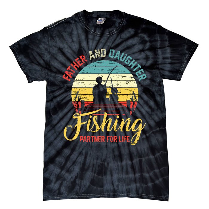 Father Daughter Fishing Partner For Life Retro Matching Dad Tie-Dye T-Shirt