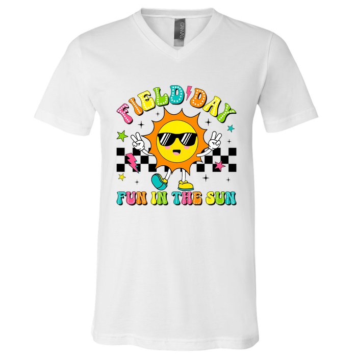 Field Day Fun In The Sun Let Games Begin 2024 Teachers V-Neck T-Shirt